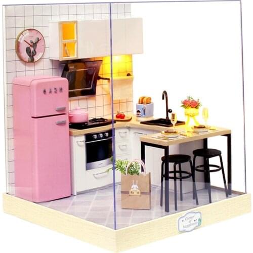 1/24 Wooden Dollhouse DIY 3D Dollhouse Miniature Kitchen Kit Toys