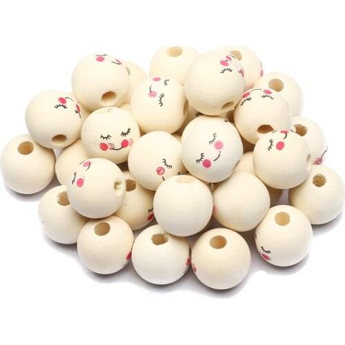 10-20pcs 16/18mm Smiley Round Ball Wood Beads Natural Color Wooden Spacer Beads For Jewelry Making Handmade Diy Bracelet
