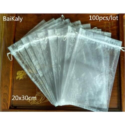 100pcs/lot 24 colors 20x30cm Organza bags Wedding Party Decoration Anniversaire Gift bags Jewelry Packaging drawstring Pouch/Bag