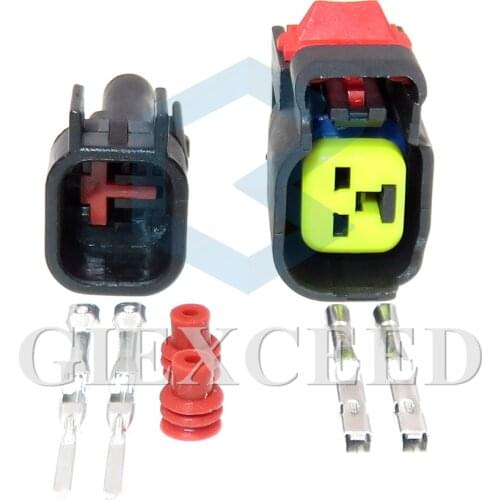 2 Sets 2 Pin EV6 Fuel Injector Plug Nozzle Cars Waterproof Electrical Wire Connector Auto Socket For Car