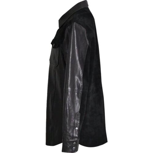 2020 Black Men Slim Fit Leather Single Breasted Plus Size 4XL Genuine Thin Sheepskin Russian Spring Casual Natural Shirt