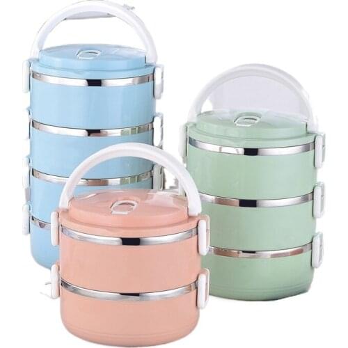 3 Layers Simple European Style 304 Stainless Steel Thermal Lunch Case Insulated Bento Box Portable Food Storages Send Tableware