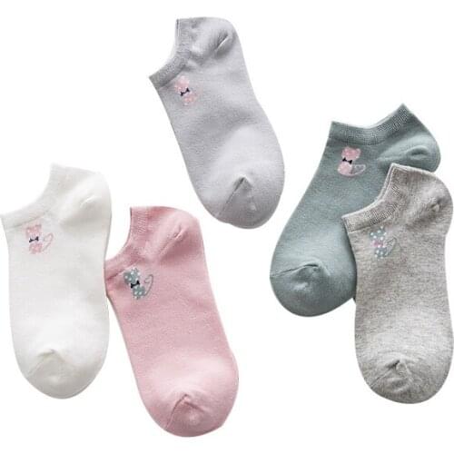 5 Pairs/lot Cute Animal Women Socks Set Pure Cotton Girls Socks Cat Spring Short Sock Casual Soft Happy Sox Designer Socks