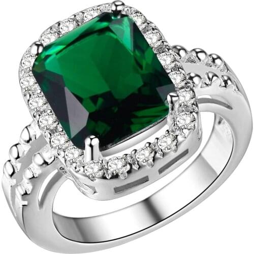 AR707 Free Shipping Silver Finger Rings Size 8# Silver Fashion Jewelry Carefully Crafted Green Zircon Stone Crystal Rings