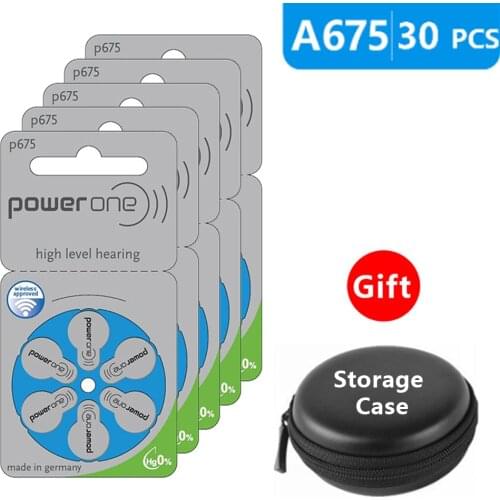 Hearing Aid Batteries Size 675 za Power one,Pack of 30,Blue Tab PR44 1.45V Type A675 Zinc Air Battery p675 with Case Box