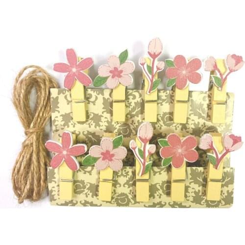 Free shipping 10packs Handmade wooden creative cherry blossom clip with hemp rope snack clip photo clip