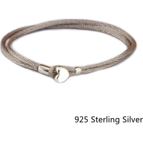 CKK 925 Sterling Silver Fabric Cord Bracelet, Grey Green For Women Original Fashion Jewelry Anniversary Gift