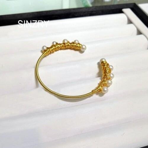 SINZRY handmade original natural freshwater pearl coiling winding charm cuff bangle & bracelet lady jewelry