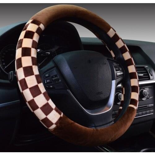 Hot Black White Steering Wheel Cover Plaid Plush Autumn Winter Car Steering Wheels Hubs Universal 15 inch Auto Accessories