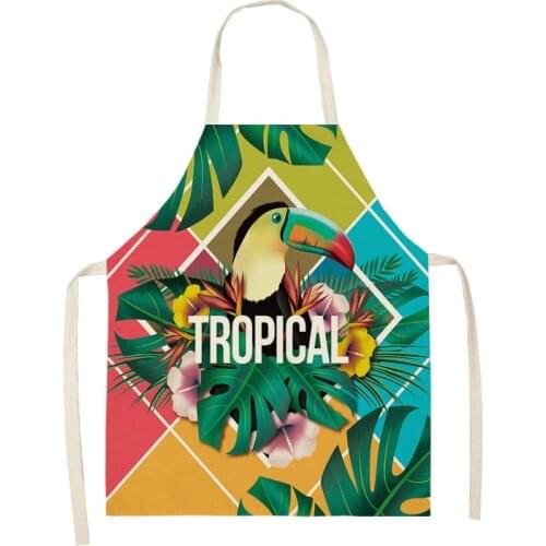 Color Bird Pattern Cleaning Art Green Aprons Home Cooking Kitchen Apron Cook Wear Cotton Linen Adult Bibs garden apron 68x55cm