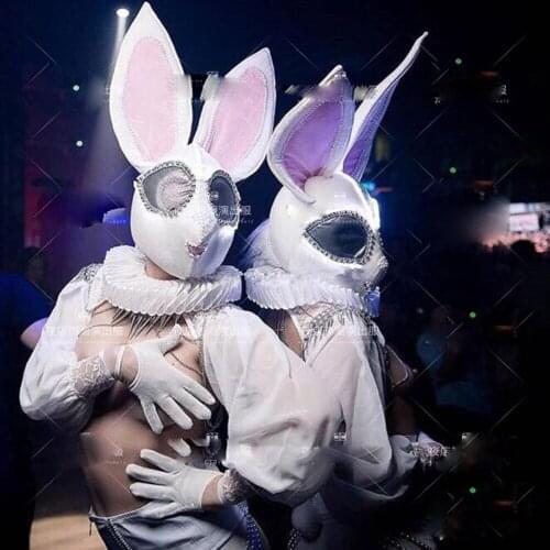 Nightclub Bar Theme Party Behavior Art Punk DJ GOGO Rabbit Headwear Props stage show Costume