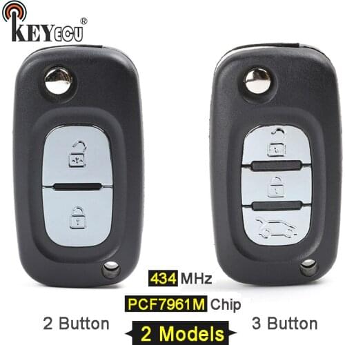 KEYECU 434MHz PCF7961M Chip Flip Folding 2/3 Button Remote Car Key Fob for Renault Symbol Megane 3 Captur Kadjar 2013-17