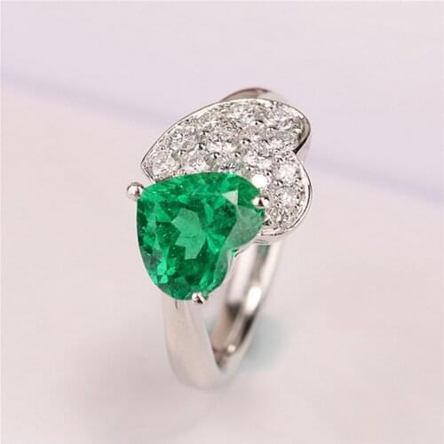 2019 Top Quality Silver Color Ring Heart-shaped Green Stone Crystal White CZ Ring For Women Wedding Luxury Jewelry Gifts