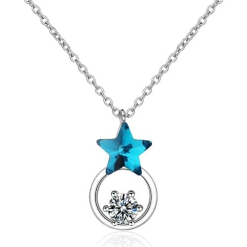 Korean version of the blue stars fashion flash crystal design sense of the cold wind silver plated necklaces SE008