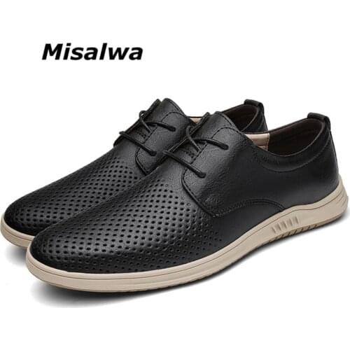 Misalwa Summer Mens Casual Shoes Black Brown Men Flats Breathable Hollow Loafers PU Leather Men Designer Shoes