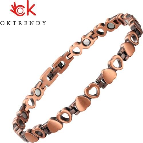 Copper Magnetic Therapy Bracelet for Women Arthritis Pain Relief Love Heart Solid Copper Bracelets Jewelry with Strong Magnets