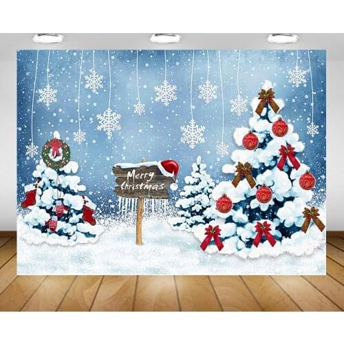 MOCSICKA Merry Christmas Backdrop for Photography Winter Snowflake Blue Themed Christmas Tree Gifts Photo Background Children