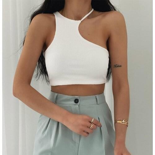MosiMolly Sexy Irregular Neck Tops Women Cropped Shirt Tops Women Summer Tank Tops 2021