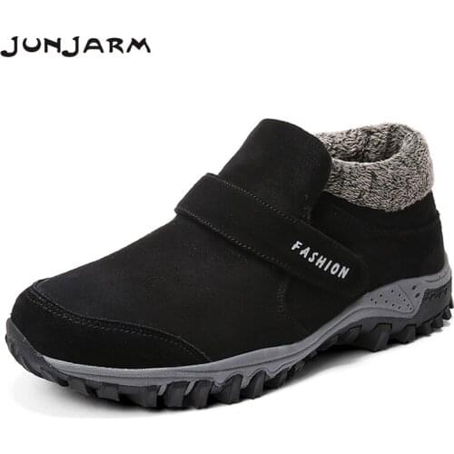 JUNJARM Super Warm Winter Men Boots Shoes Russian Style Ankle Snow Boots Suede Leather Men Boots With Fur Winter Shoes Size 47