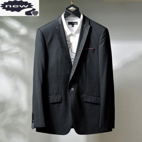 Business Men Work Blazer Outwear Coat Single Button Slim Fit Office Casual Suits Tops Classic Black Striped Male Blazers Jacket