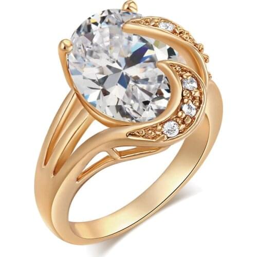 MxGxFam Big Oval Zircon Rings For Women Ball Party Jewelry CZ Gold Color 18 k Fashion jewelry AAA