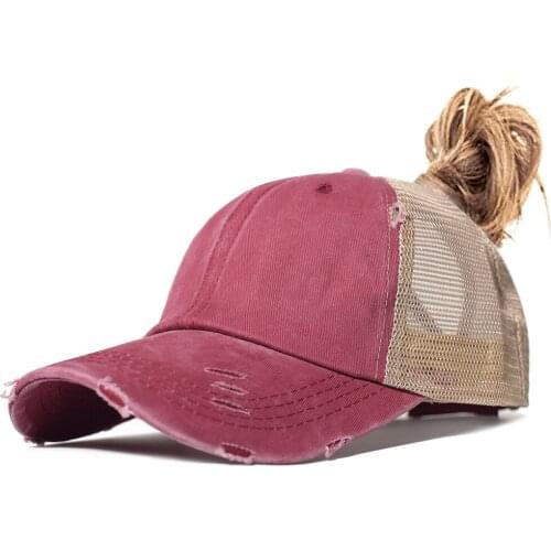 Washed Cotton Mesh Ponytail Hat Messy High Bun Woman Dad Hats Casual Adjustable Trucker Baseball Cap Breathable Running hat