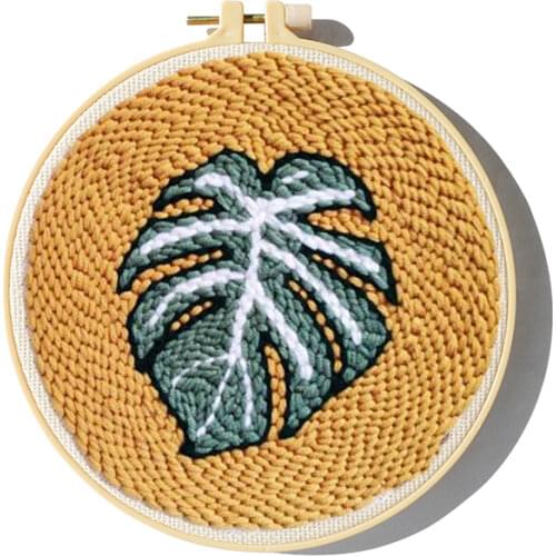 Cartoon Leaf Punch Needle Starter Kits Soft Yarn Punch Needle Embroidery Kit Easy Embroidery Set Needlework Wool Work Home Decor