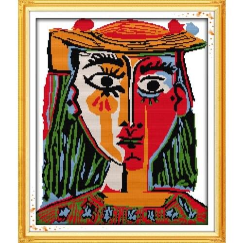 Picasso Wear A Hat of The Woman 11CT Pattern on The Canvas DMC 14CT Cross Stitch Kits,needlework Full Embroidery for Sets Decor