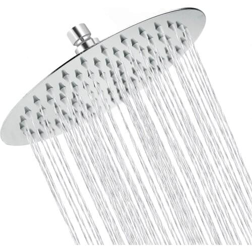 Rain Shower Head 8 Inch High Pressure Stainless Steel Circle Rainfall Fixed Showerheads Ultra Thin Water Saving with Ball Joint