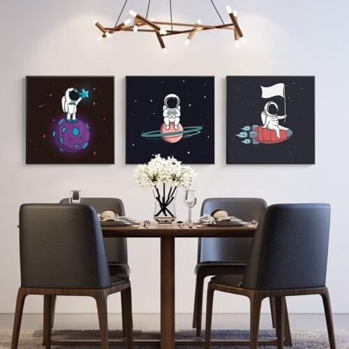 Canvas Painting Nordic Style Modern Wall Art Black and White Cartoon Poster Astronaut Wall Pictures for Kids Room Decor Quadro