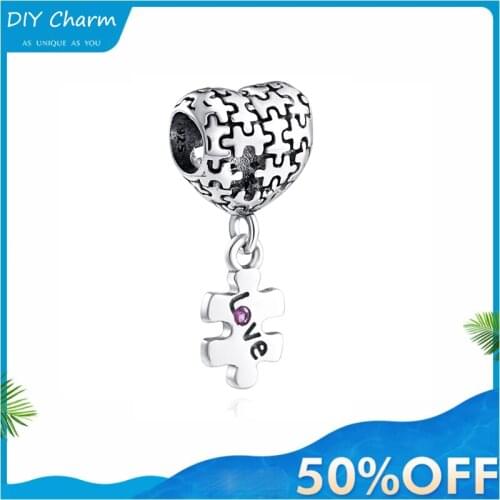 2021 Newst Love Heart Jigsaw Dangle Charm Pendant Beads fit Original Pandora Charms Silver 925 Bracelet DIY Women Jewelry
