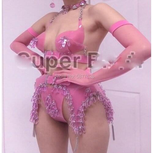 Charming pink hollow bar gogo party girl costume sexy women stage wear future show party clothes
