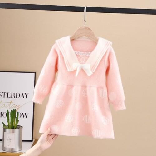 2021 Autumn Winter Childrens Clothing Dresses For Girls Sweater Dress Toddler Kid Costume 1-6 Year Long Sleeve Baby Girls Dress