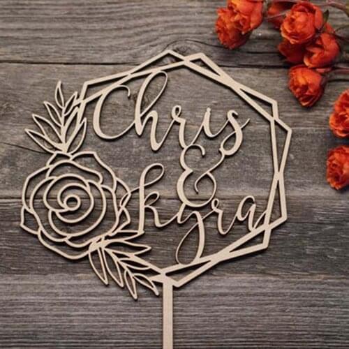 Personalized Wedding Cake Topper Rose Hexagon Geometric Topper Wedding Trendy Cake Topper Modern Cake Topper with custom name