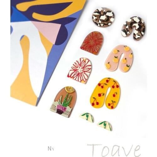 Retro artistic sense acrylic micro-relief flower cherry flowerpot orange DIY earrings earrings pendant material