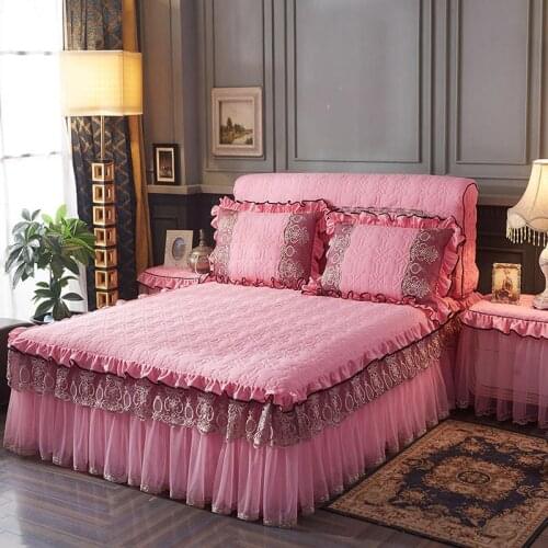 Luxury Lace Thicken Bed Skirt Sheets Warm Solid Color Extra Soft Full Double Queen King Size Bedding Bed Cover