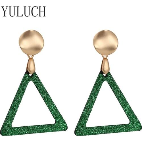 YULUCH natural wood Stud earrings for girl triangle sequin jewelry woman Glitter art wooden stud earrings ladyes birthday gifts