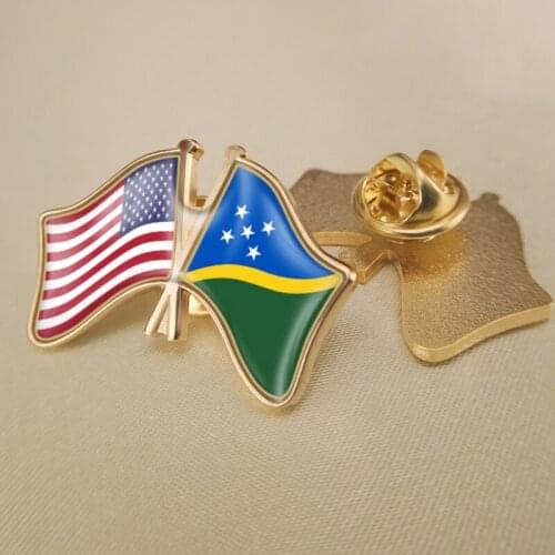United States and Solomon Islands Crossed Double Friendship Flags Lapel Pins Brooch Badges
