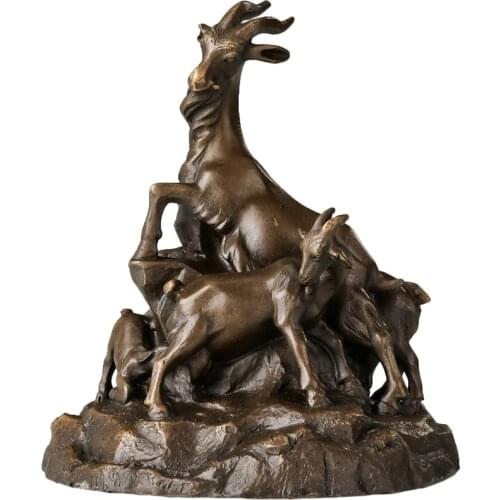 Five Sheep Sculpture Figurine Bronze Chinese Auspicious Animal Statue Home Decor Birthday Present