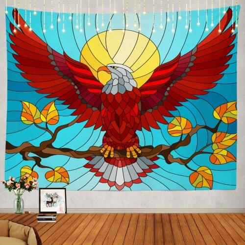 Stained Glass Style with Red Eagle Sitting On Tree Wall Hanging
