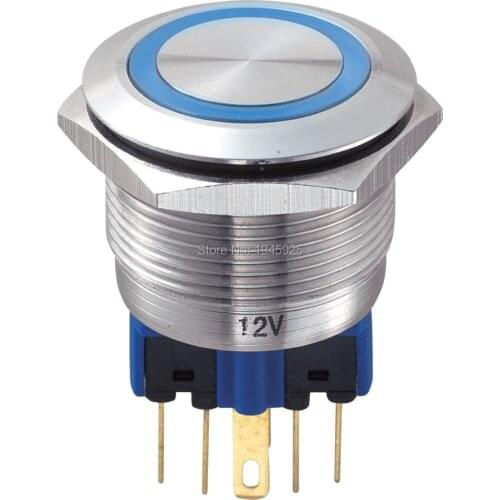 22mm 12V 24V Blue Ring Led Light Momentary Push Button Switch DPST Metal Industrial Boat Car DIY Switch