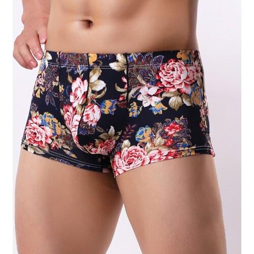 New Brand Boxer Men Cueca Flower Print Boxer Shorts Bulge Pouch Underpants Gay Underwear Mens Underwear Boxers Mens Knickers