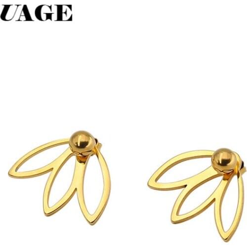 UAGE New Fashion Vintage Lotus Earring Metal Bar Stud Earrings for Women Earring Gold Silver Color Plated Ear Jewelry Bijoux