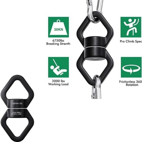 Aluminum Alloy Rope Swivel Connector Web Tree Swing, Rock Climbing, Hanging, Swing Spinner Hanger Black