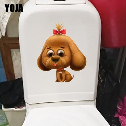YOJA 18.7×22.9CM Cute Cartoon Dog With Bow Childrens Bedroom Wall Stickers Toilet WC Decoration T1-3000