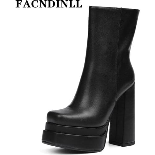 Sexy Ankle Boots Autumn Winter Newest Genuine Leather Side Zipper High Heels Platform Boots Felame Working Party Womens Boots