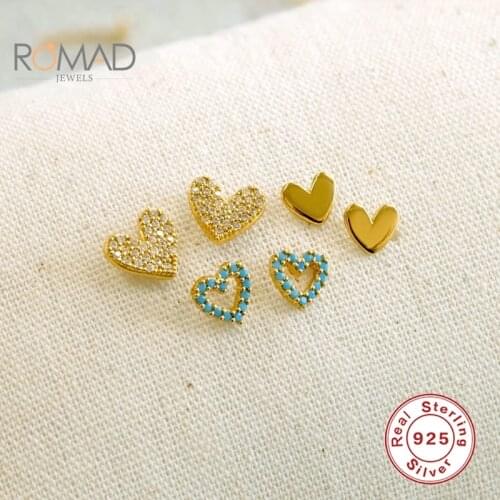 ROMAD Fashion Simple Turquoise Heart-shaped Earrings Women 925 Sterling Silver Diamond Stud Earrings All-match Jewelry Korean