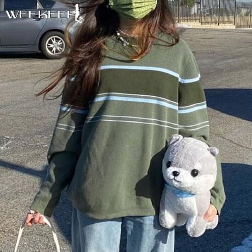 Weekeep Preppy Style Autumn Sweater For Women Casual Long Sleeve Oversize Pullover Korean Fashion Harajuku Streetwear y2k Jumper