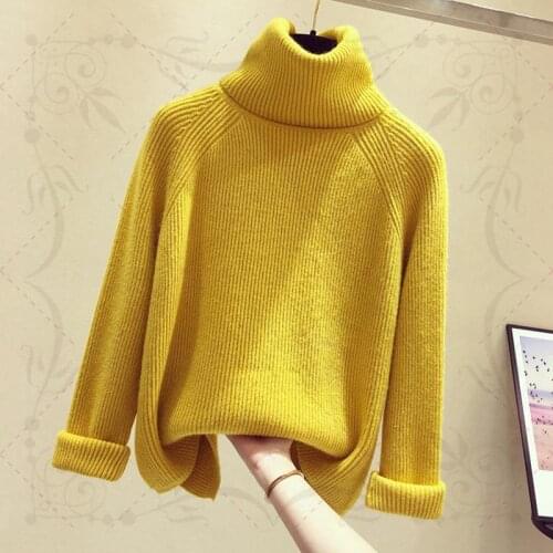 Autumn Winter Thick 6 Color Turtleneck Knitted Pullover Sweater Women Korean Loose High Collar Knit Tops Female Jumper Ladies