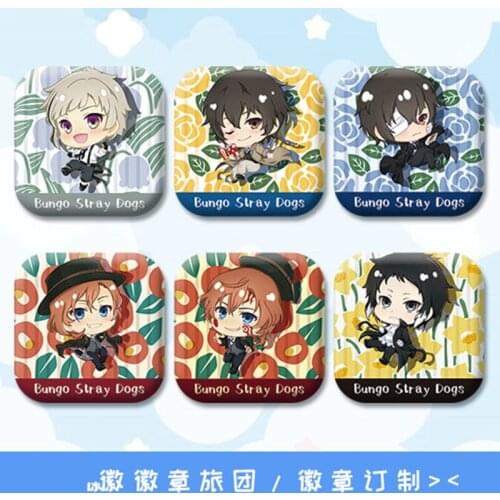 1pc 58MM Anime Bungo Stray Dogs Iron Osamu Square Flower colección insignia para mochila Pins Badges Brooch Icons